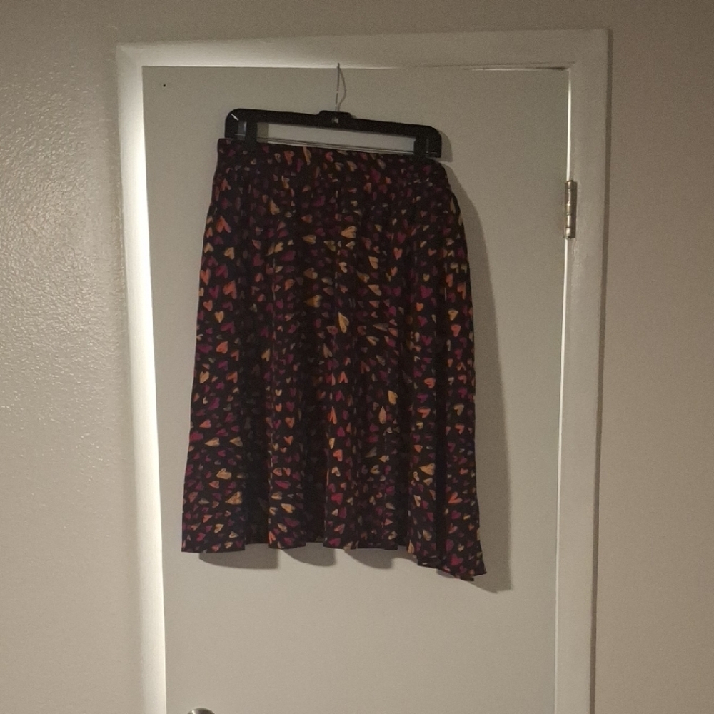 BloomChic Navy and Red, Orange, And Yellow Hearts Knee-Length Skirt